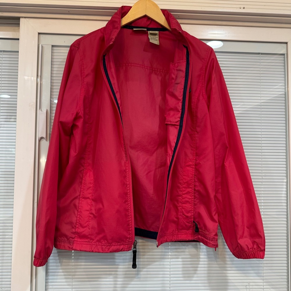 LL Bean Womens Pink Ripstop Nylon Windbreaker Full Zip Jacket M OBUX3